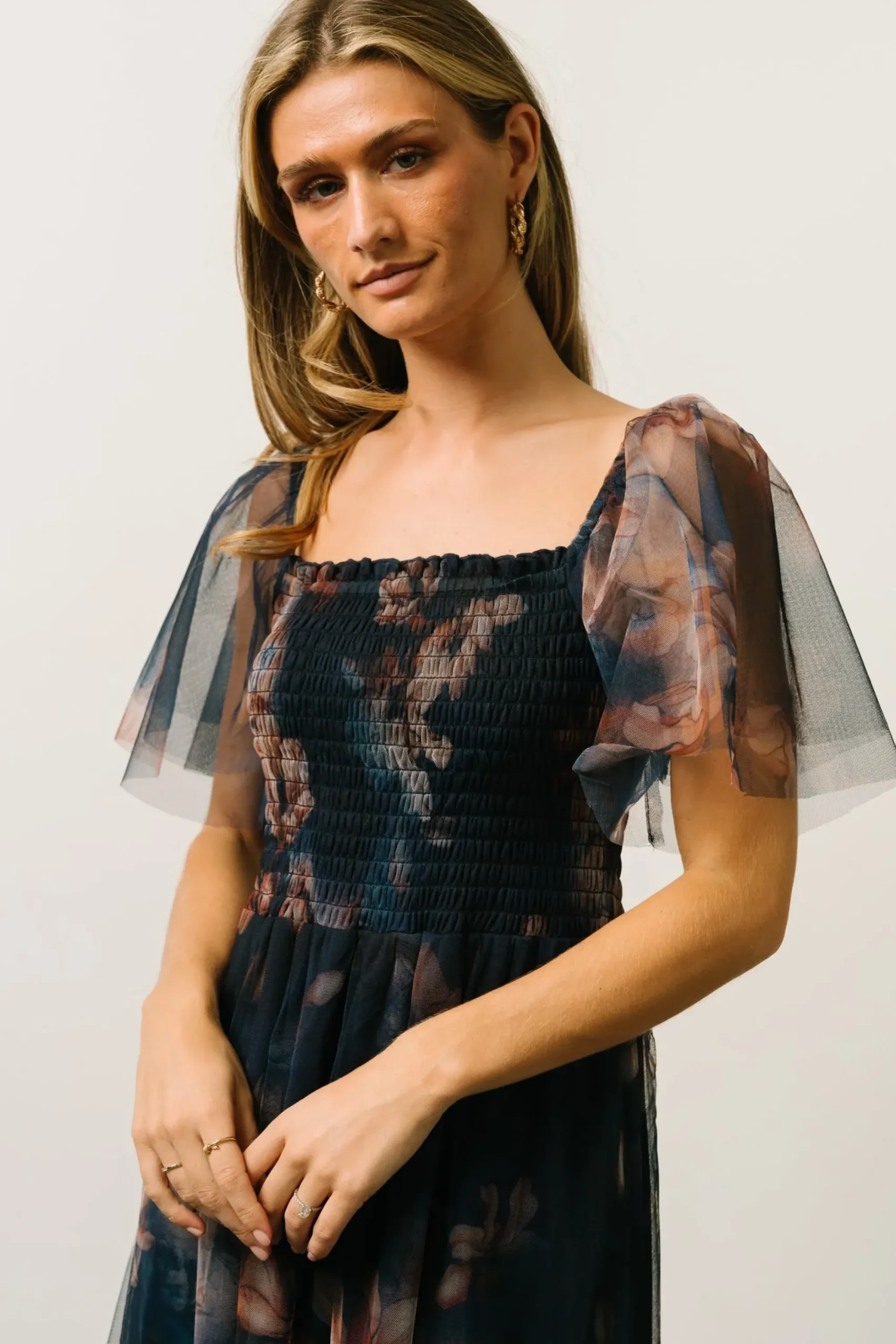 Clearance Baltic Born Cassandra Tulle Maxi Dress | Dark Blue Floral