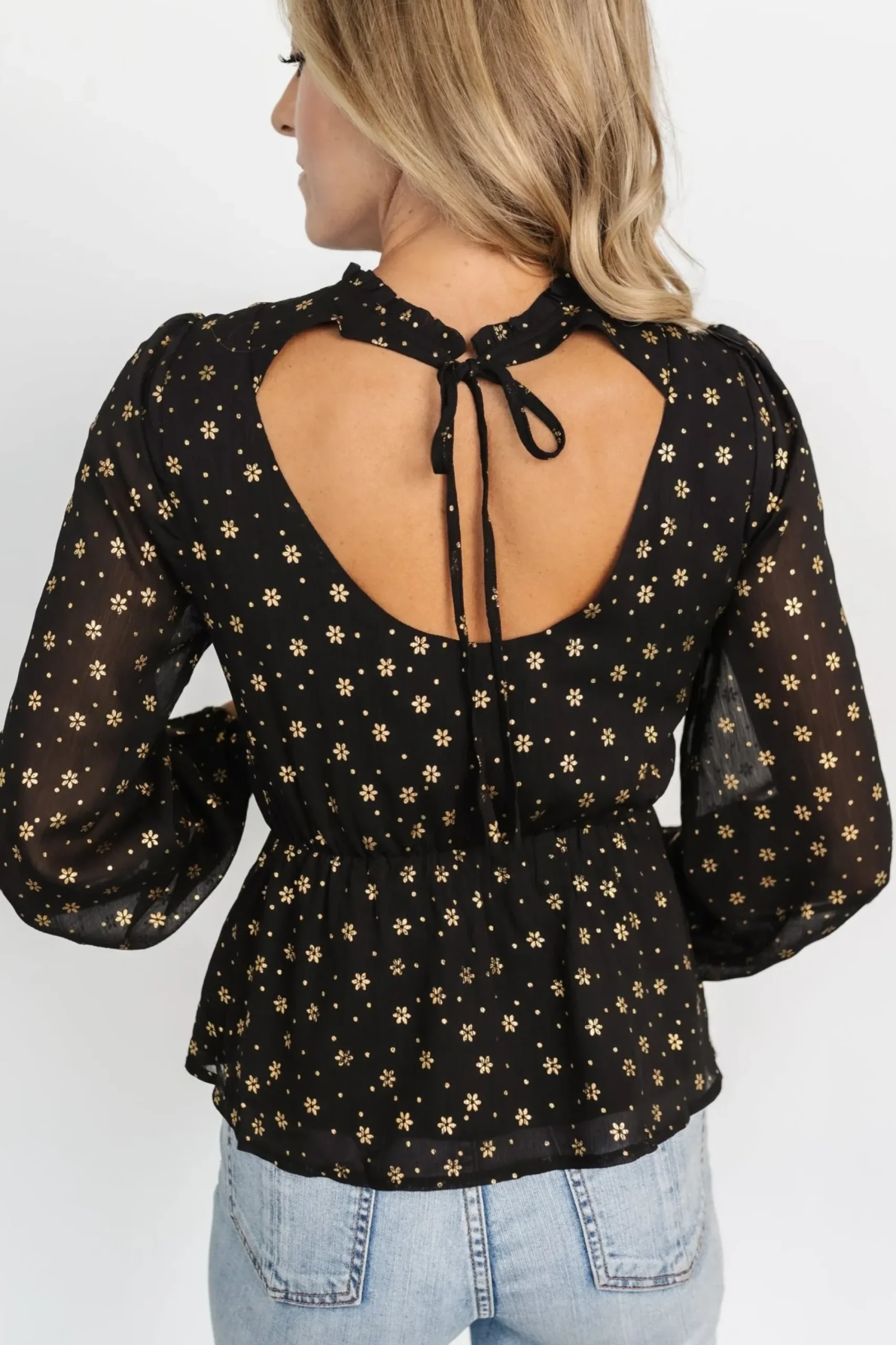 Best Baltic Born Chandra Peplum Top | Black + Gold