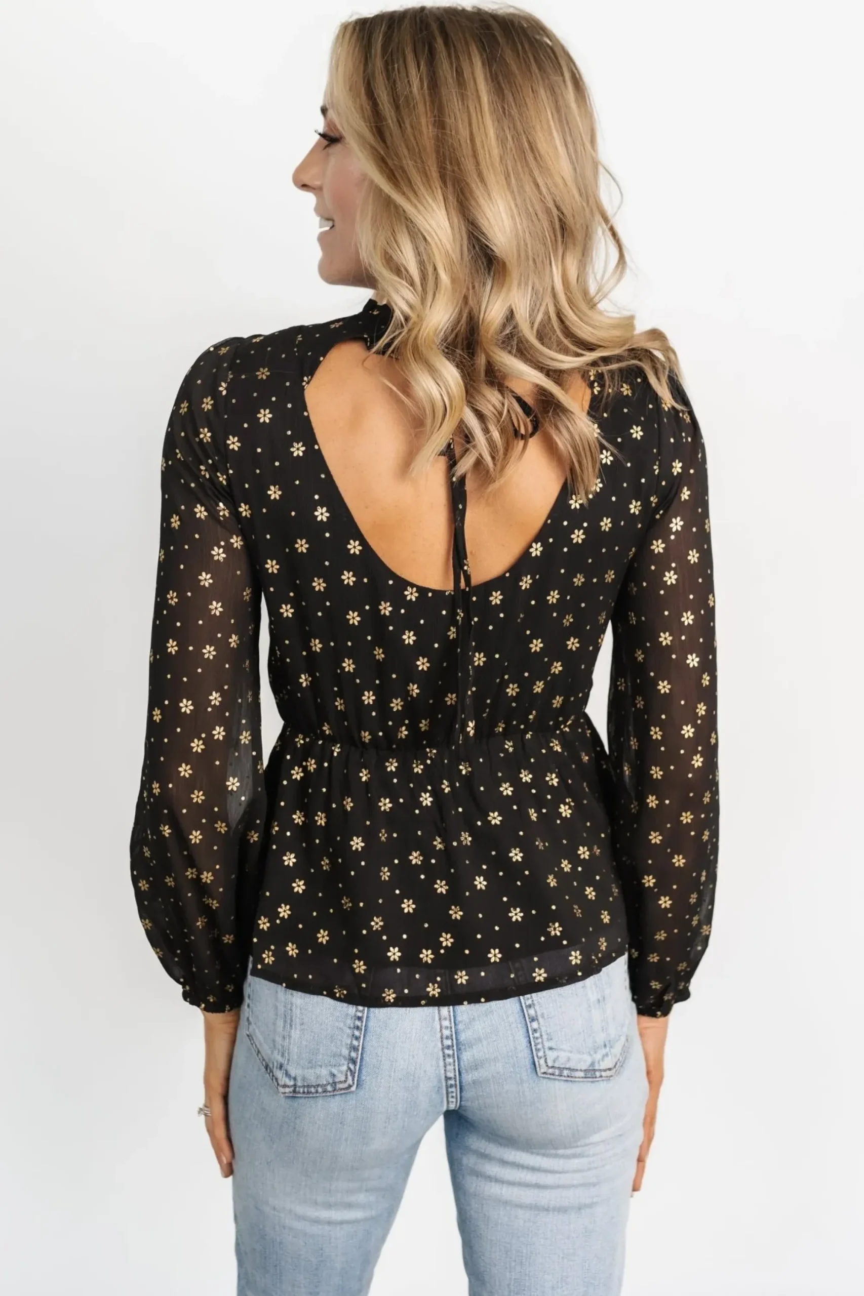 Best Baltic Born Chandra Peplum Top | Black + Gold
