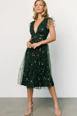 Hot Baltic Born Chiara Shimmer Midi Dress | Green + Gold