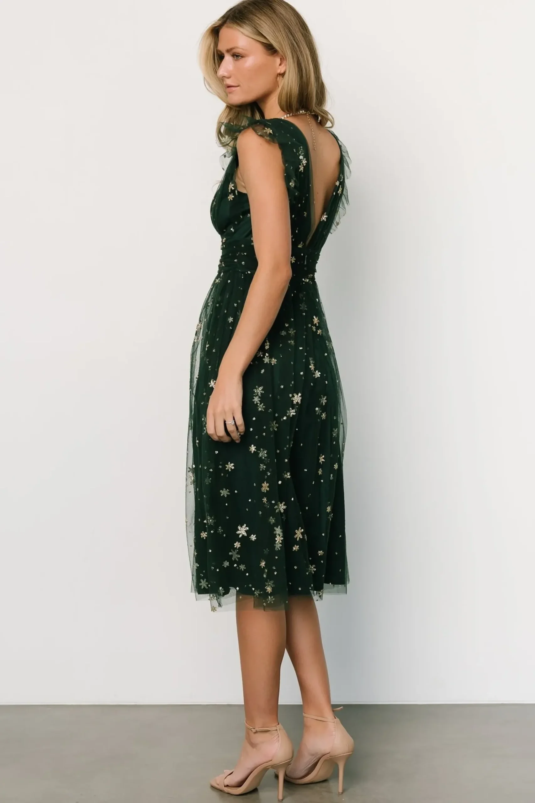 Hot Baltic Born Chiara Shimmer Midi Dress | Green + Gold