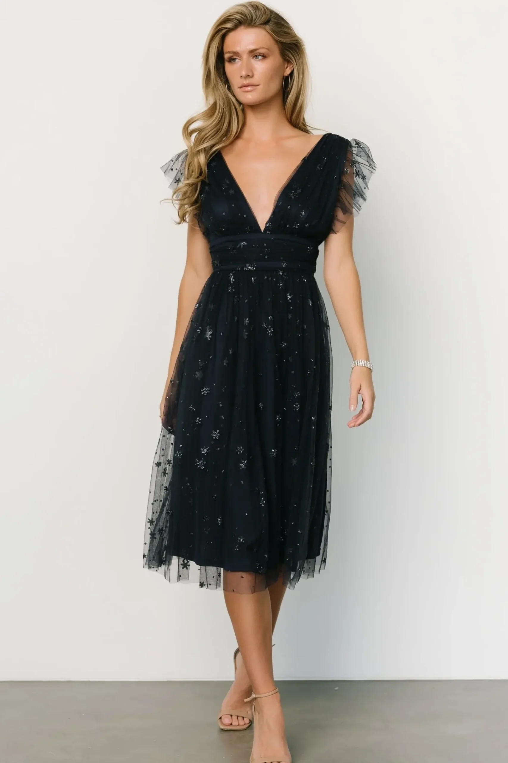 New Baltic Born Chiara Shimmer Midi Dress | Navy