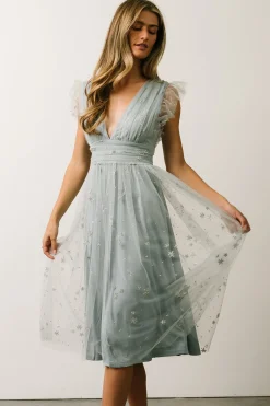 Outlet Baltic Born Chiara Shimmer Midi Dress | Dusty Blue + Silver