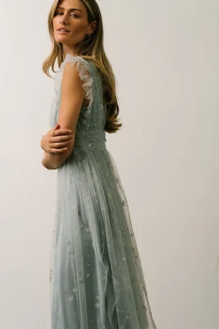 Outlet Baltic Born Chiara Shimmer Midi Dress | Dusty Blue + Silver