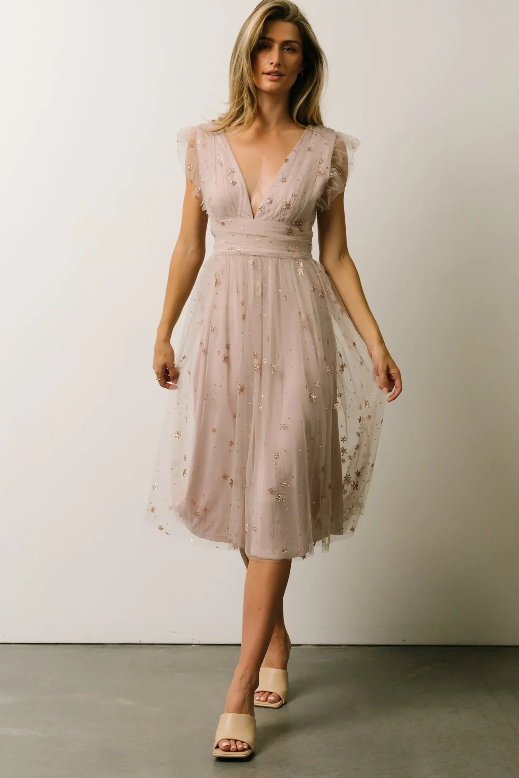 Clearance Baltic Born Chiara Shimmer Midi Dress | Dusty Lilac