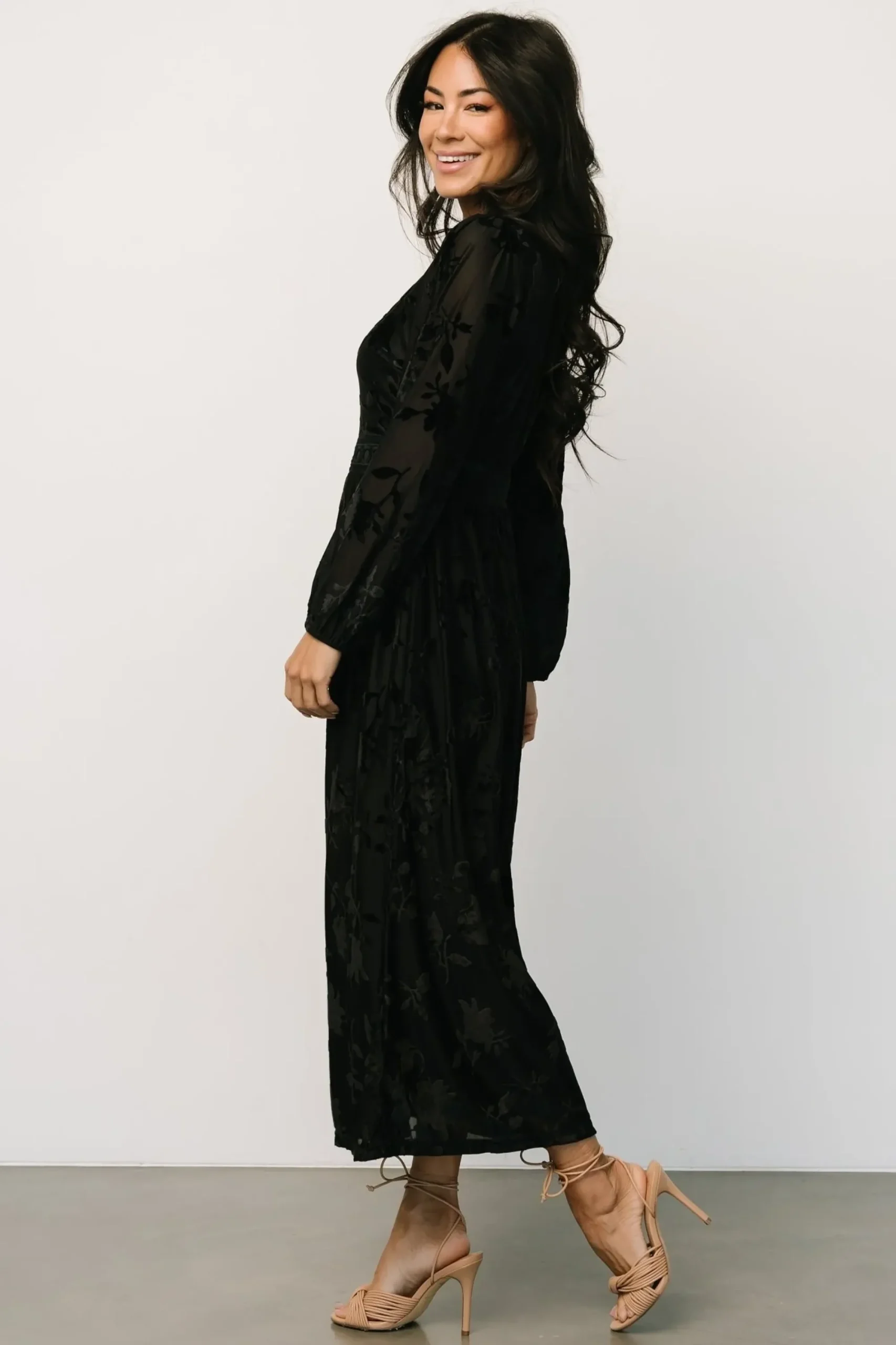 Best Baltic Born Christine Velvet Embossed Midi Dress | Black