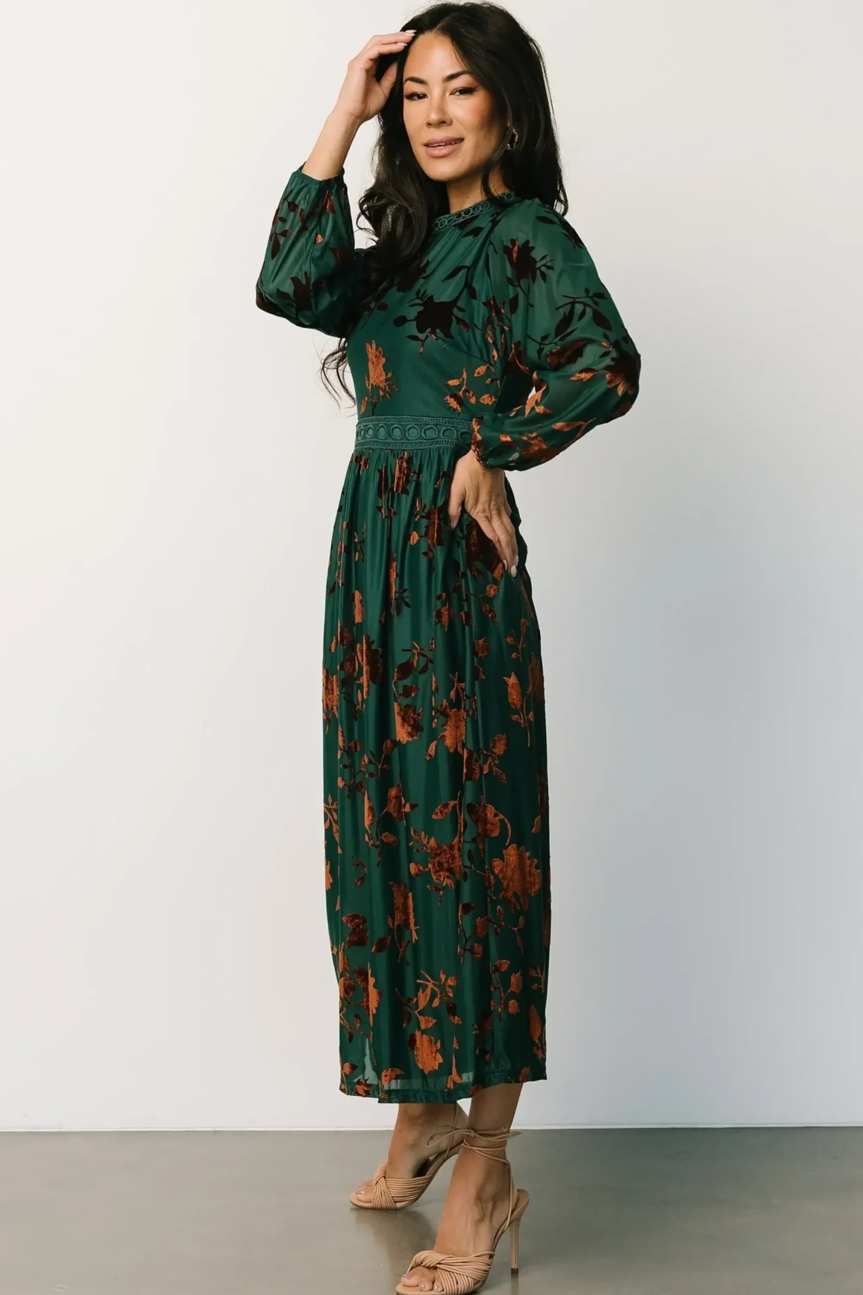 Discount Baltic Born Christine Velvet Embossed Midi Dress | Jade