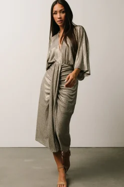 Clearance Baltic Born Ciara Ruched Midi Dress | Silver Metallic