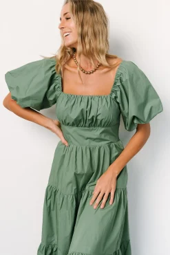 New Baltic Born Cindy Puff Sleeve Tiered Dress | Dusty Green