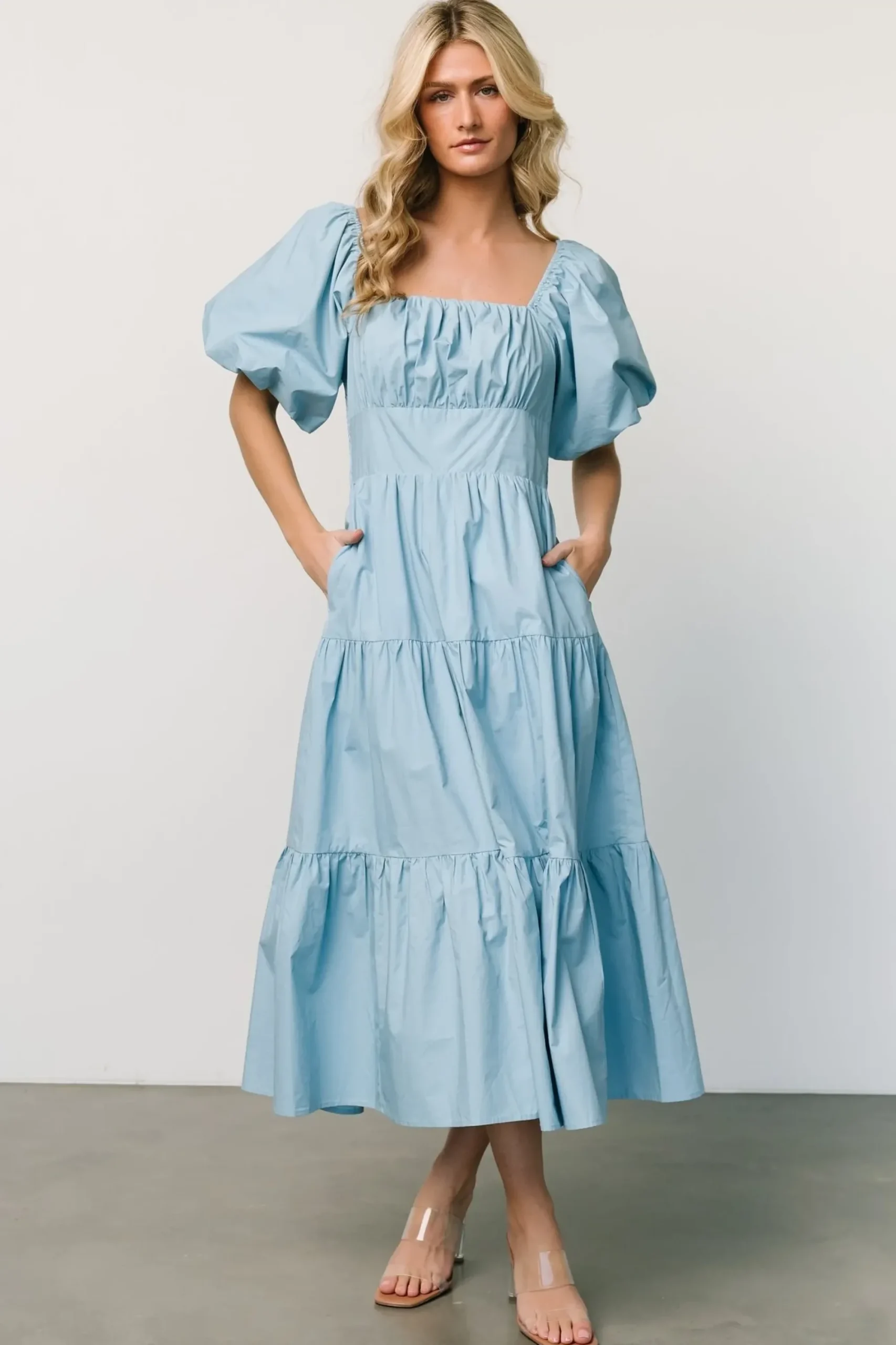 Sale Baltic Born Cindy Puff Sleeve Tiered Dress | Blue