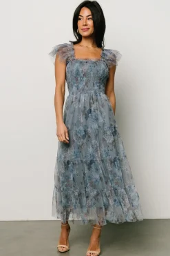 Discount Baltic Born Clementine Tulle Midi Dress | Dusty Blue Floral