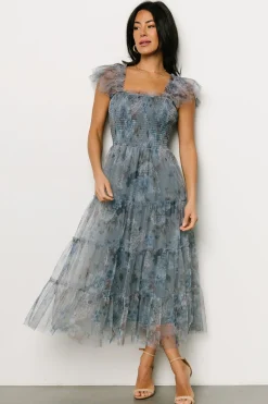 Discount Baltic Born Clementine Tulle Midi Dress | Dusty Blue Floral