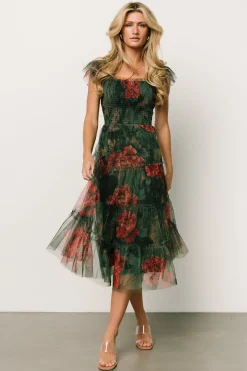 Fashion Baltic Born Clementine Tulle Midi Dress | Dark Green Floral