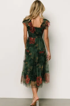 Fashion Baltic Born Clementine Tulle Midi Dress | Dark Green Floral