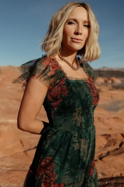 Fashion Baltic Born Clementine Tulle Midi Dress | Dark Green Floral