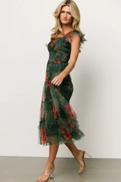 Fashion Baltic Born Clementine Tulle Midi Dress | Dark Green Floral