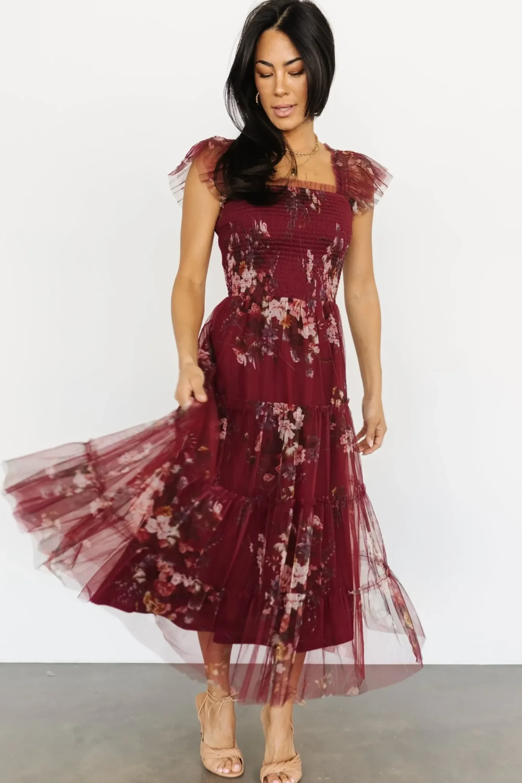 Discount Baltic Born Clementine Tulle Midi Dress | Wine Multi