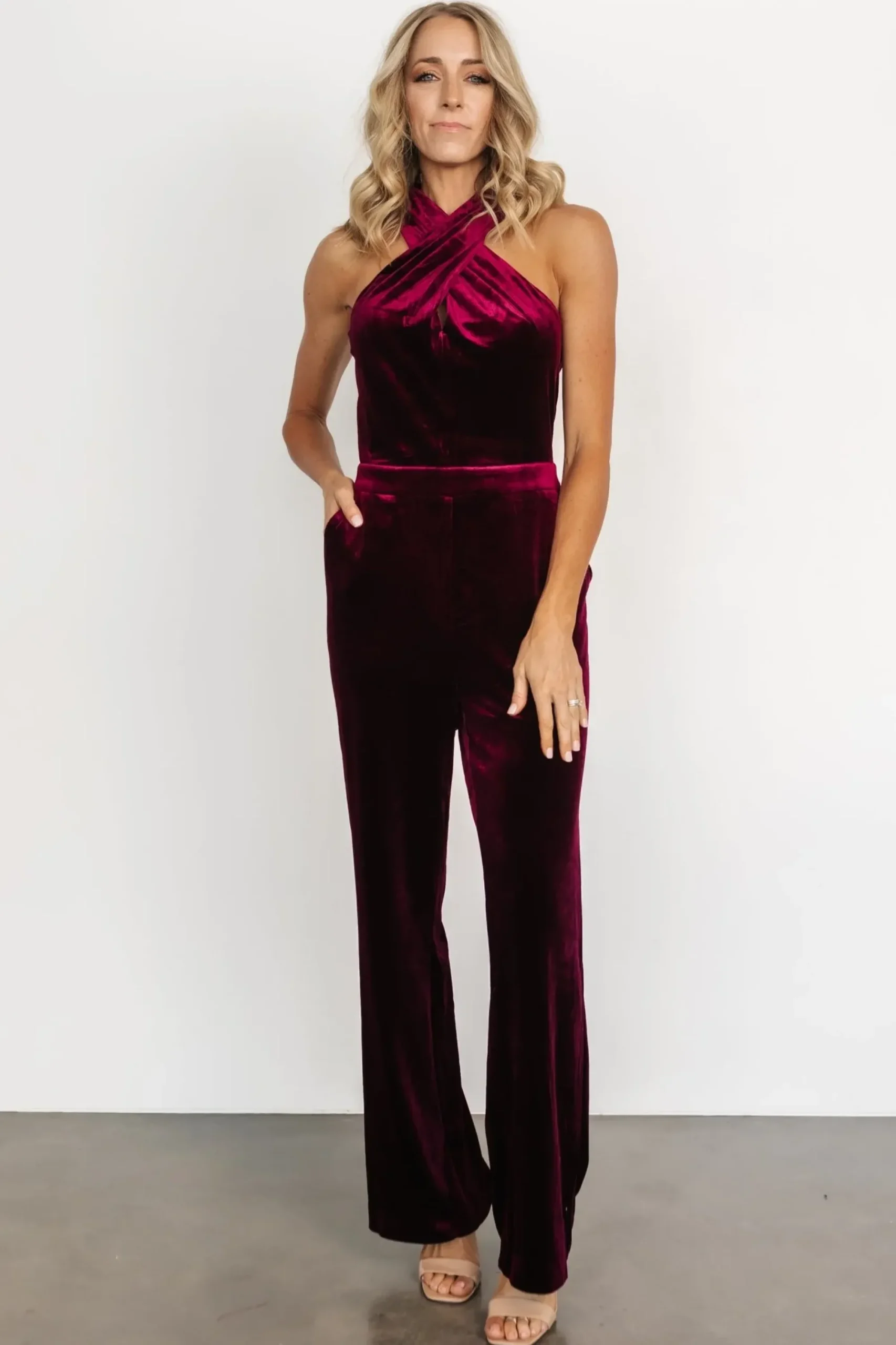 Clearance Baltic Born Cleopatra Velvet Jumpsuit | Burgundy