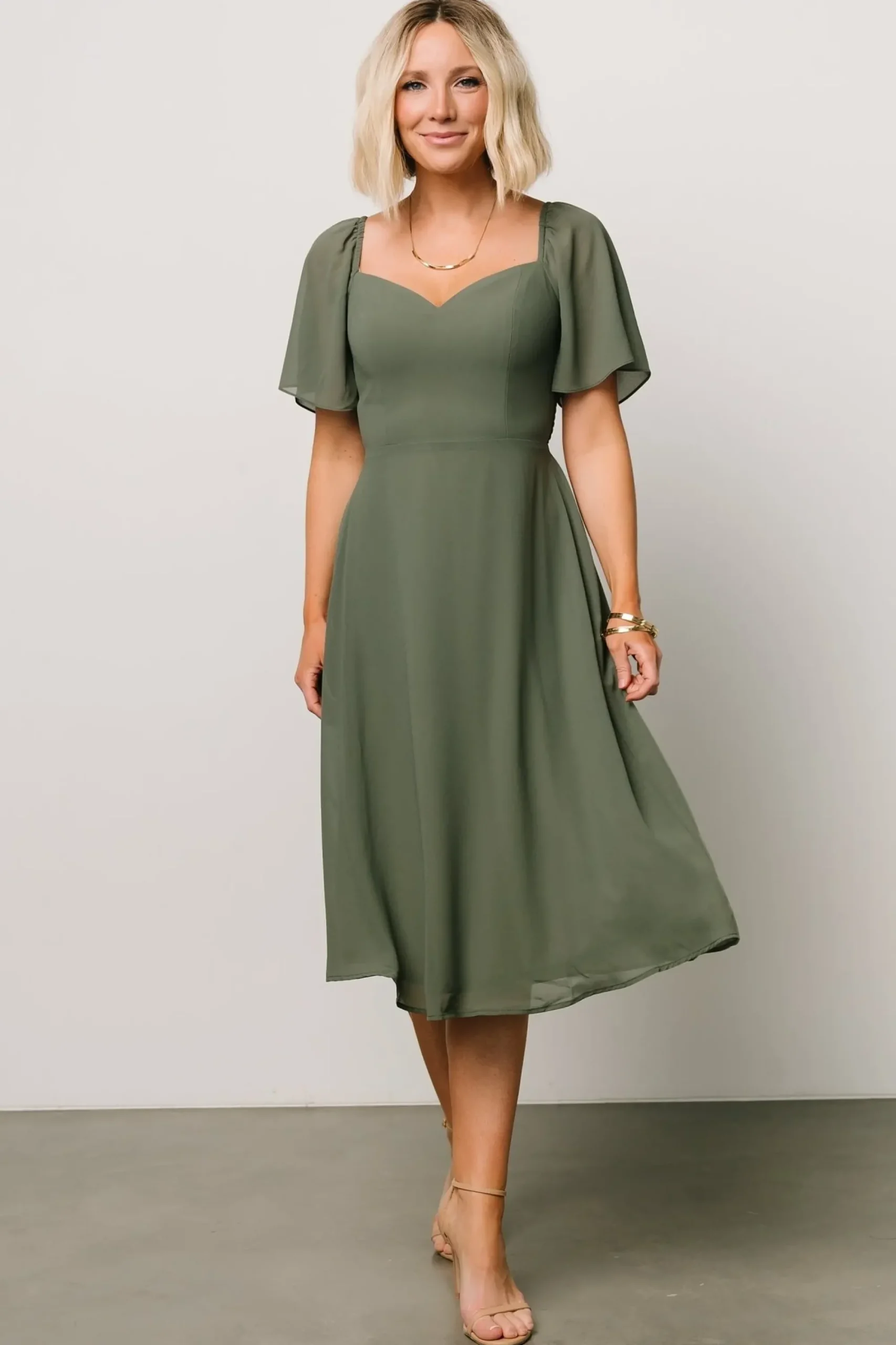 Sale Baltic Born Colette Sweetheart Midi Dress | Dark Sage