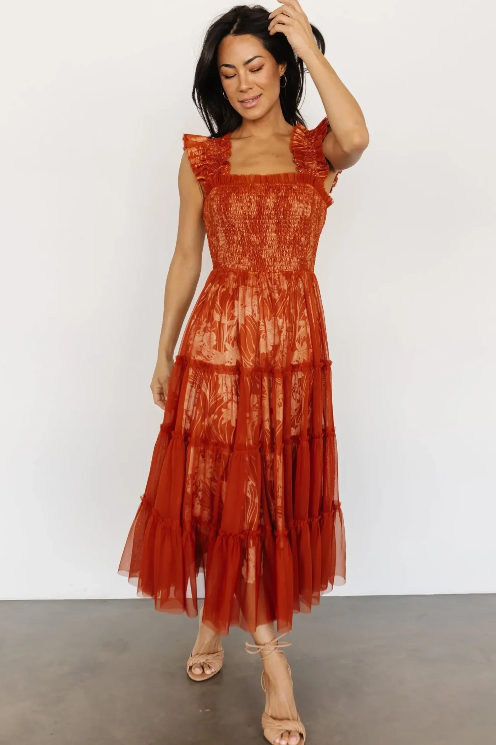 Best Baltic Born Cora Smocked Tulle Dress | Rust Floral
