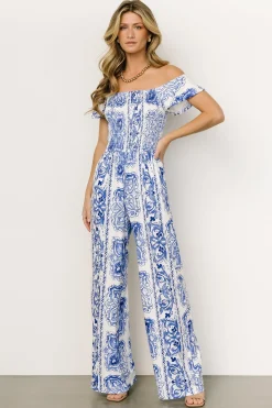 Online Baltic Born Cordelia Off Shoulder Jumpsuit | Blue + White