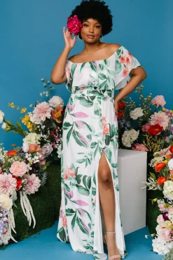 New Baltic Born Daphne Off Shoulder Maxi Dress | White + Green Multi Floral