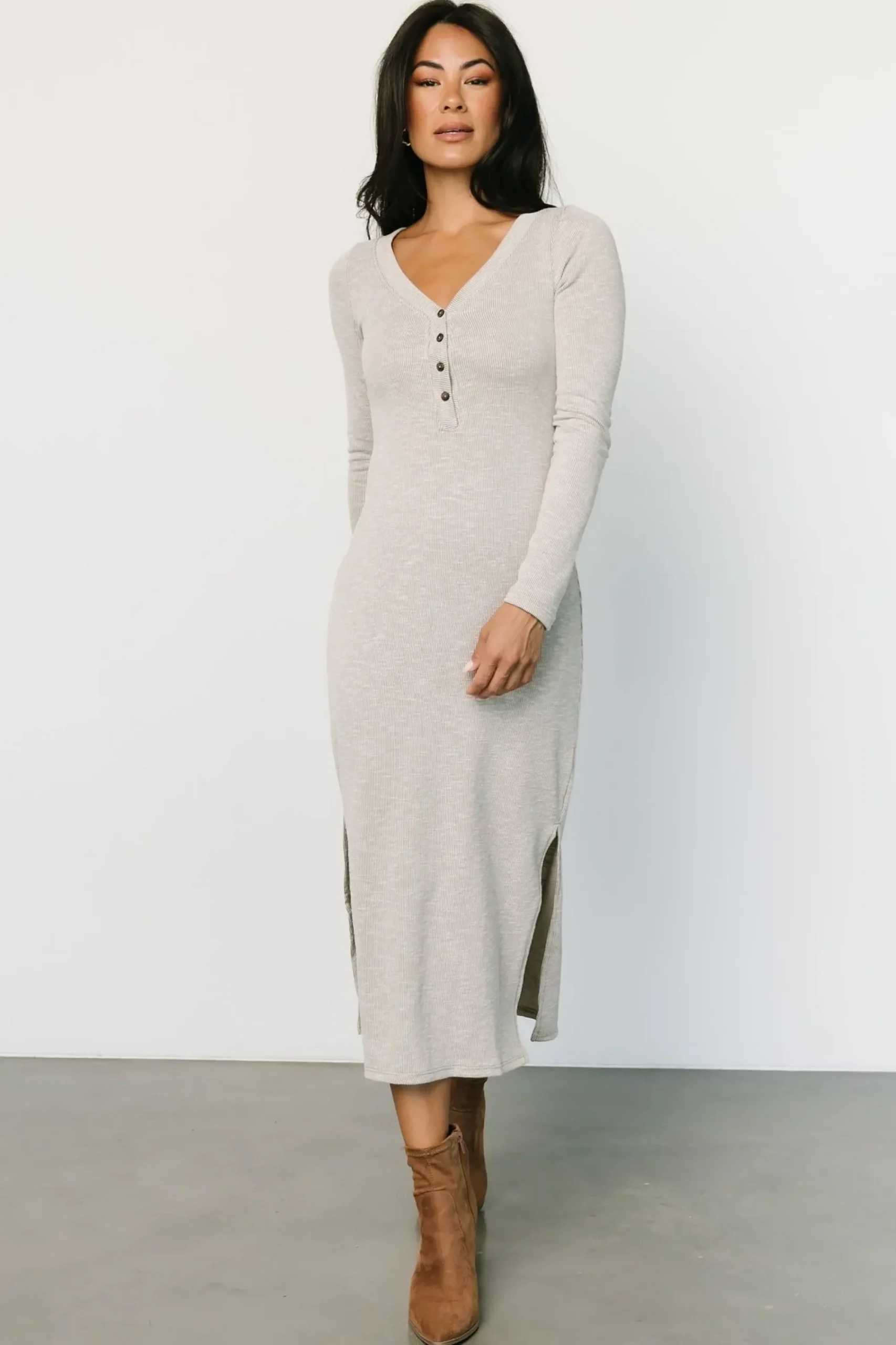 Online Baltic Born Denver Ribbed Midi Dress | Light Gray
