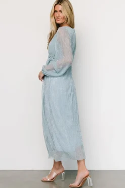 Discount Baltic Born Devlyn Pleated Dress | Dusty Blue Shimmer