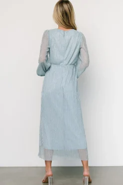 Discount Baltic Born Devlyn Pleated Dress | Dusty Blue Shimmer