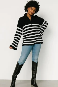 Sale Baltic Born Elmer Striped Half Zip Sweater | Black + White