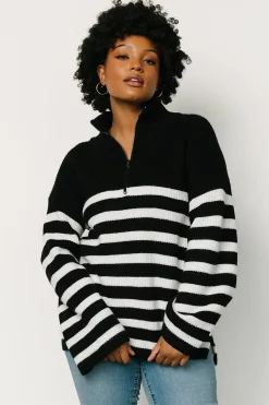 Sale Baltic Born Elmer Striped Half Zip Sweater | Black + White