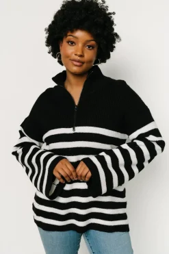 Sale Baltic Born Elmer Striped Half Zip Sweater | Black + White