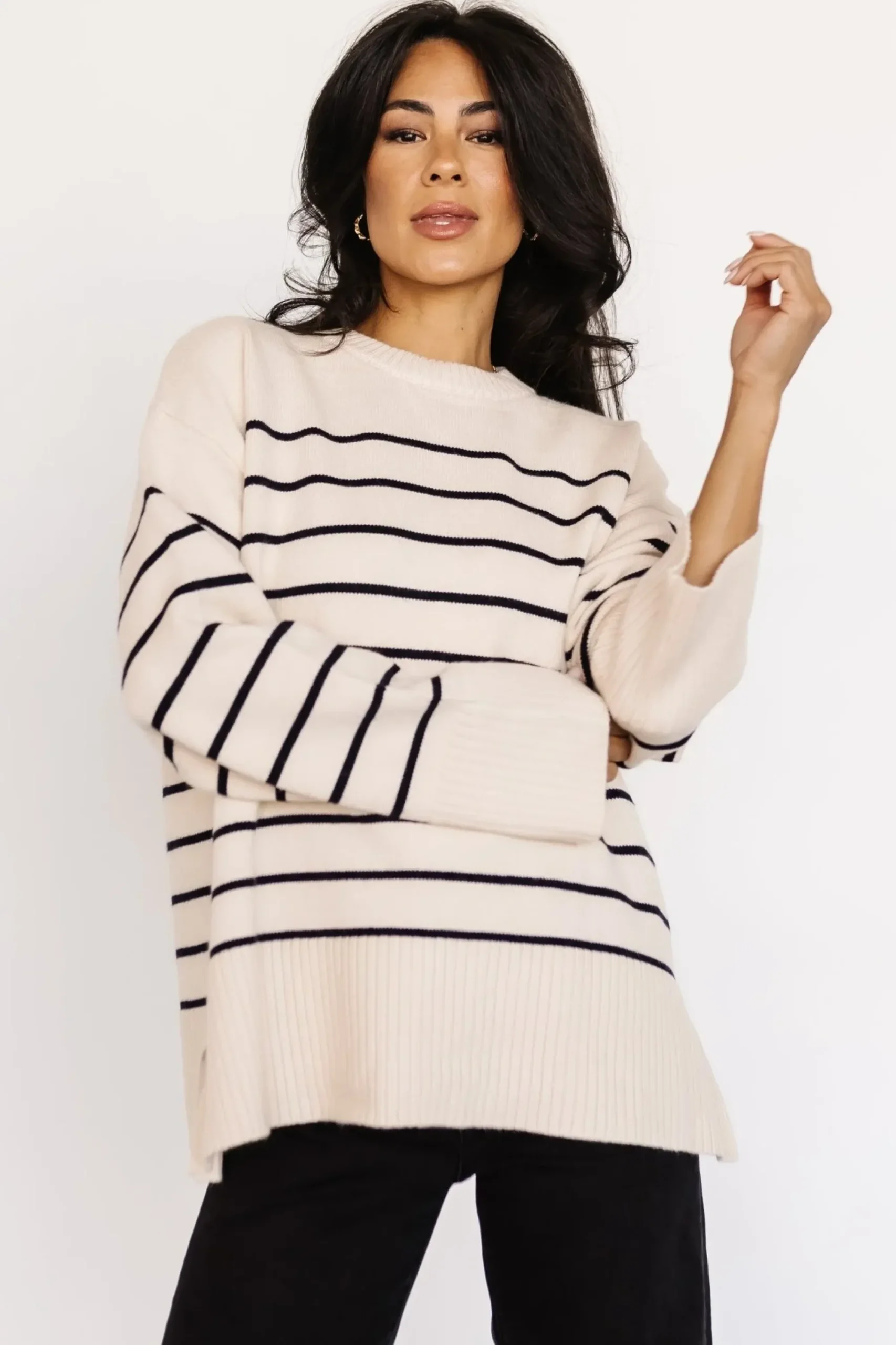 Hot Baltic Born Emerson Stripe Knit Sweater | Beige + Camel