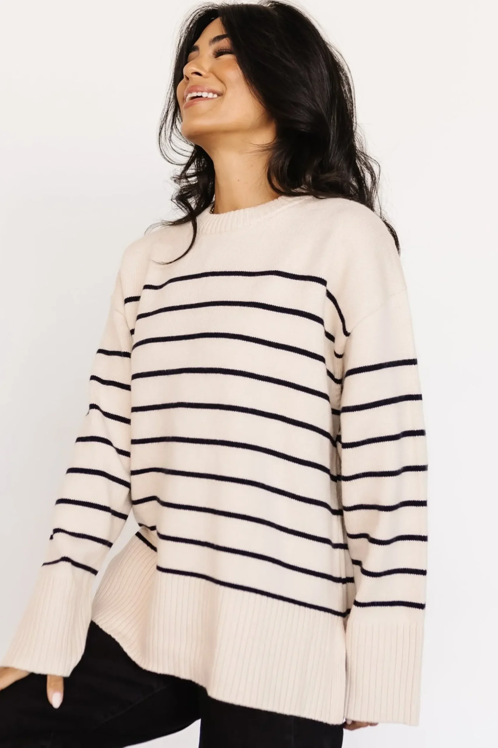 Sale Baltic Born Emerson Stripe Knit Sweater | Ivory + Black