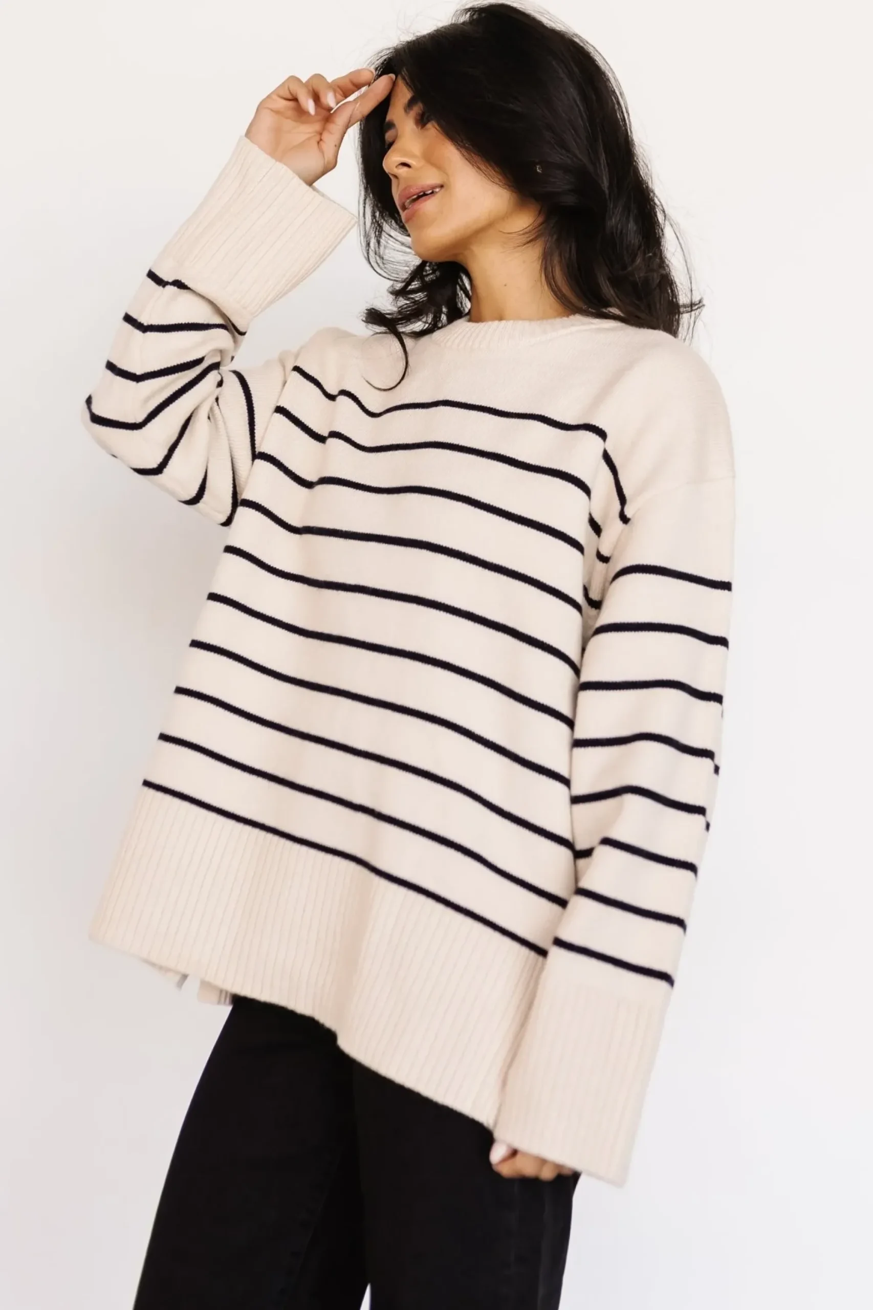 Sale Baltic Born Emerson Stripe Knit Sweater | Ivory + Black