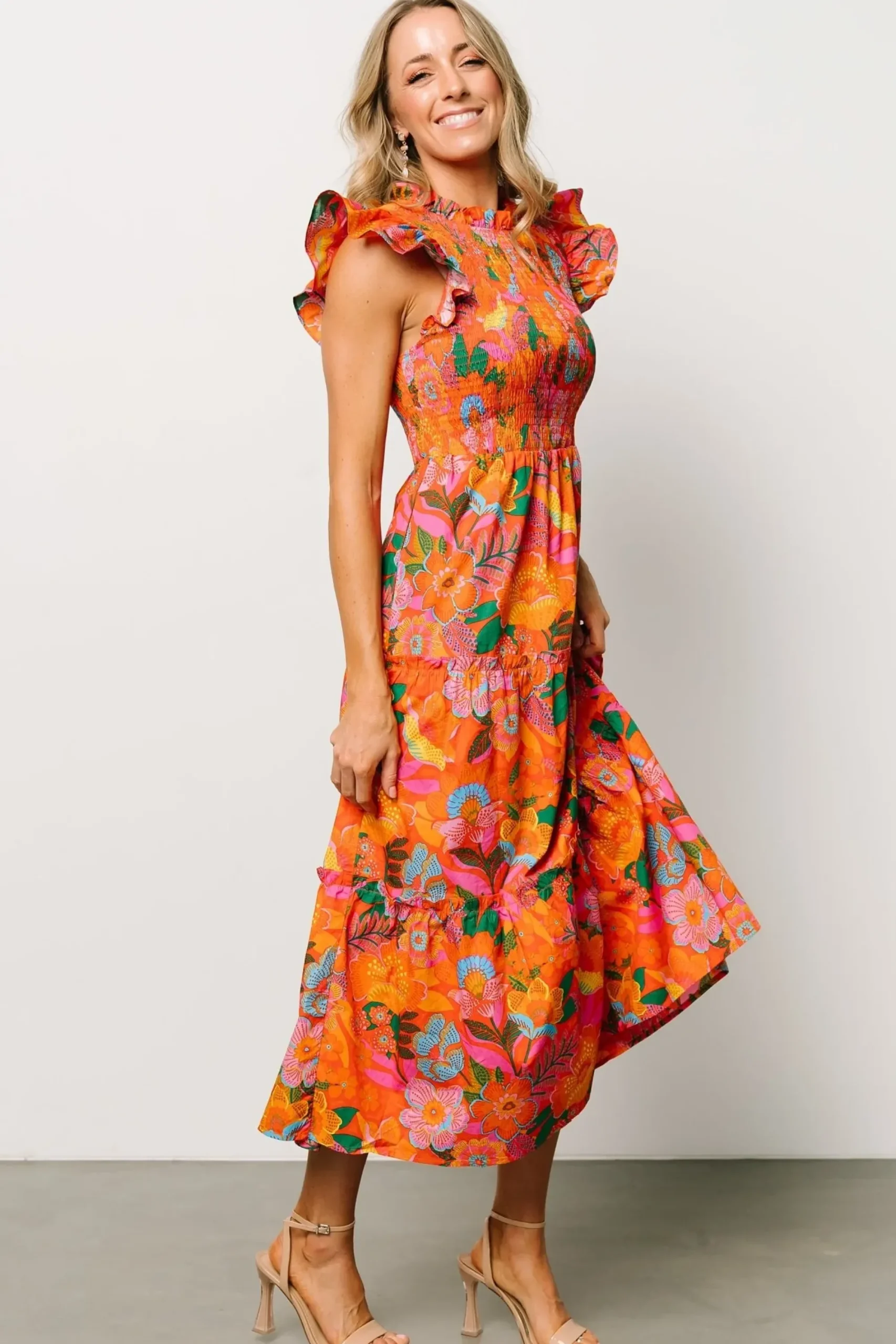 New Baltic Born Emily Smocked Tier Dress | Orange Floral