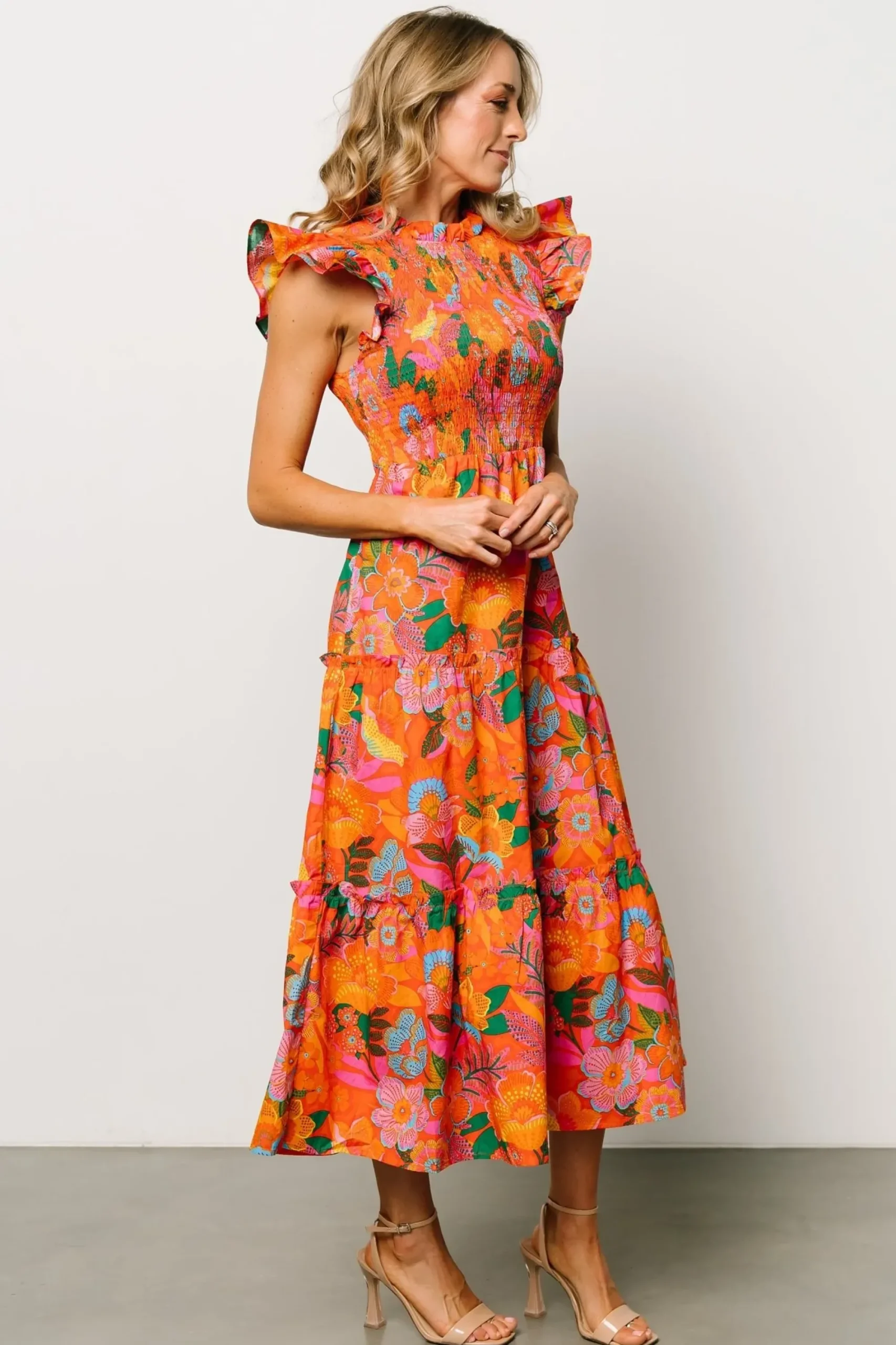 New Baltic Born Emily Smocked Tier Dress | Orange Floral