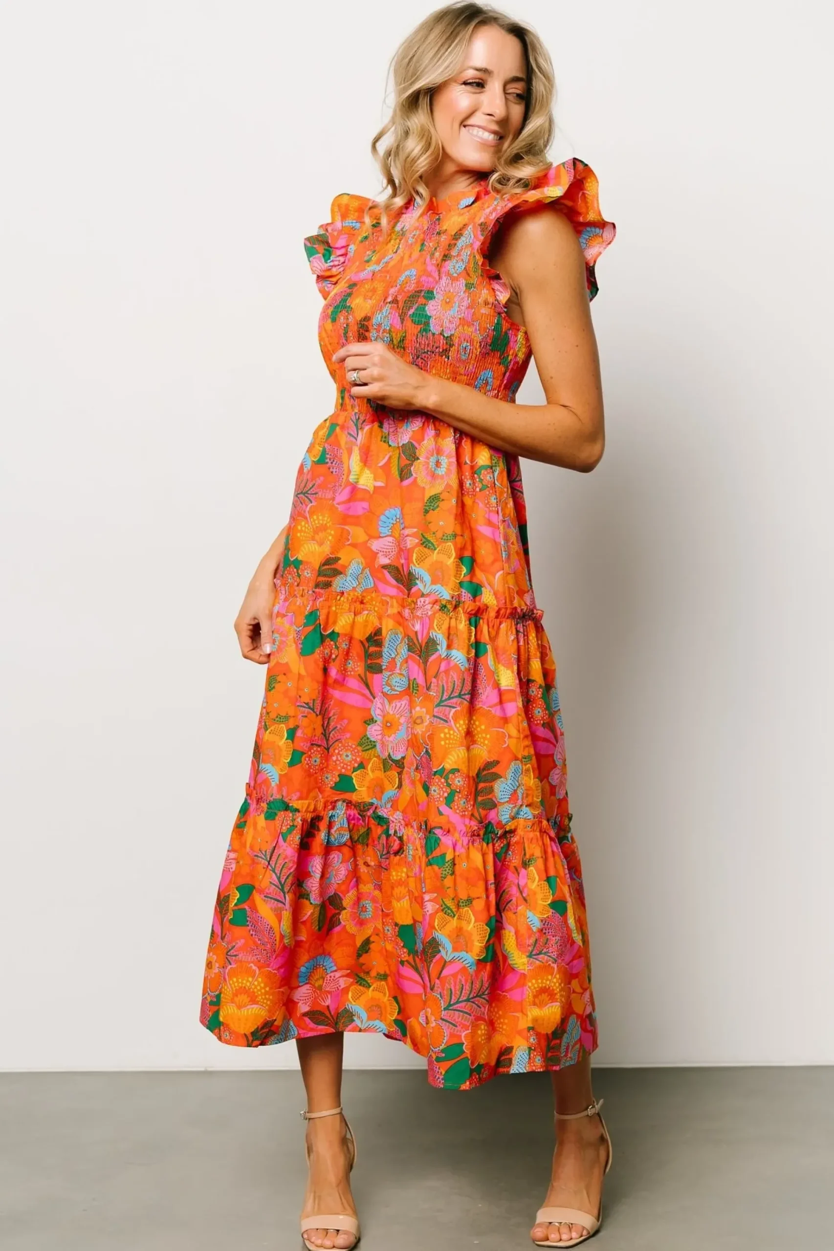 New Baltic Born Emily Smocked Tier Dress | Orange Floral