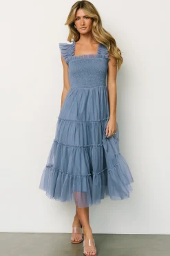 New Baltic Born Emma Smocked Tulle Dress | Slate Blue