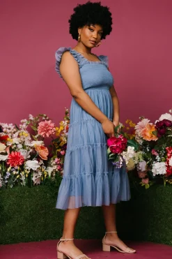 New Baltic Born Emma Smocked Tulle Dress | Slate Blue