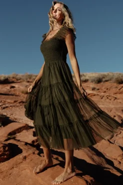 Fashion Baltic Born Emma Smocked Tulle Dress | Dark Olive