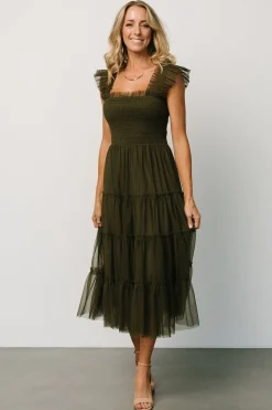 Fashion Baltic Born Emma Smocked Tulle Dress | Dark Olive