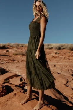 Fashion Baltic Born Emma Smocked Tulle Dress | Dark Olive