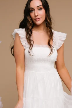 New Baltic Born Emma Smocked Tulle Dress | Off White