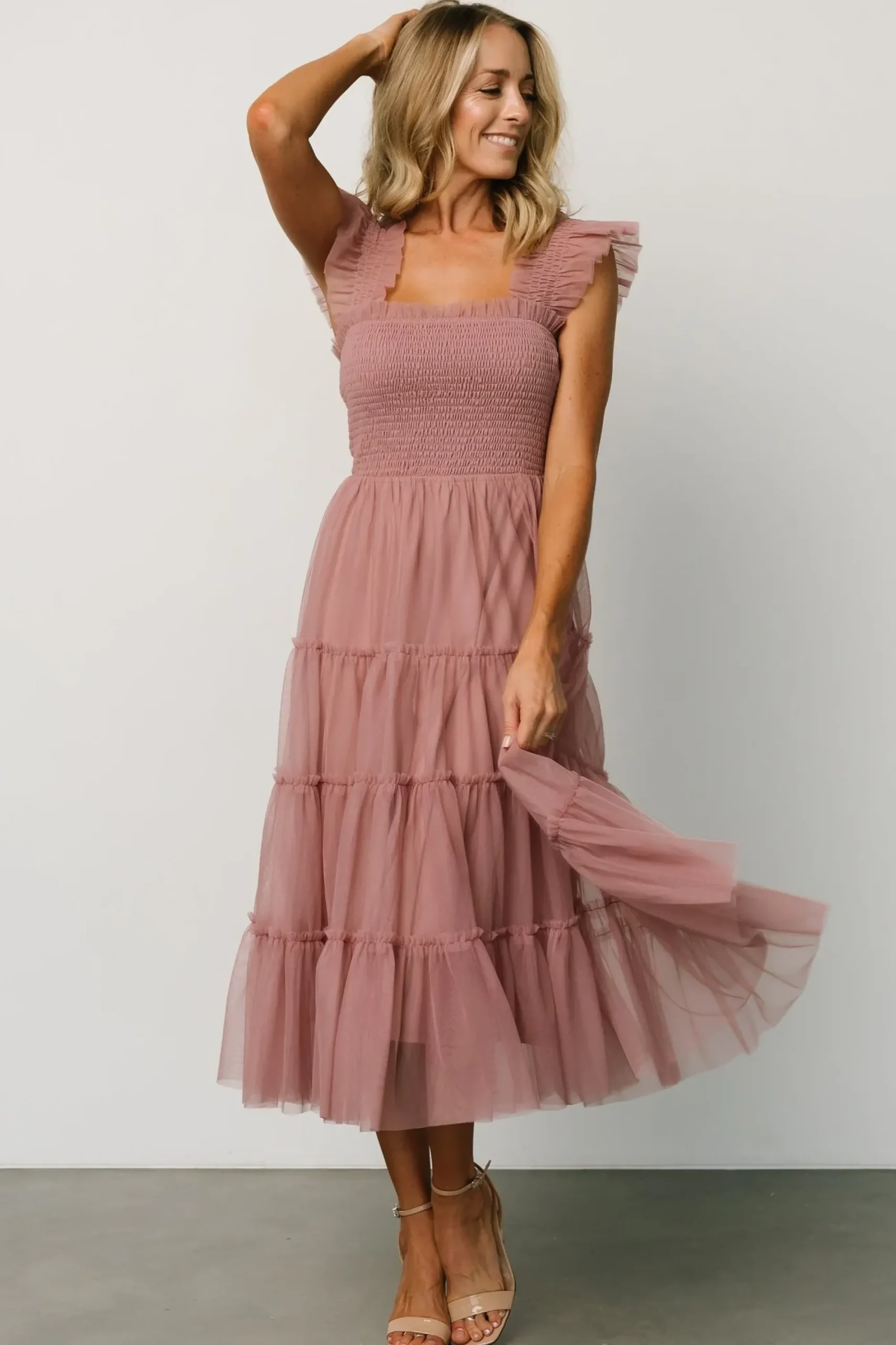 Hot Baltic Born Emma Smocked Tulle Dress | Dusty Rose