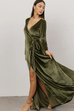 Discount Baltic Born Esmerelda Velvet Wrap Maxi Dress | Olive