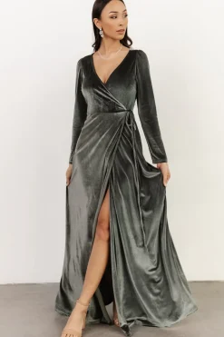 Clearance Baltic Born Esmerelda Velvet Wrap Maxi Dress | Eucalyptus