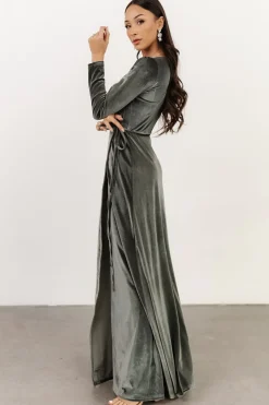 Clearance Baltic Born Esmerelda Velvet Wrap Maxi Dress | Eucalyptus