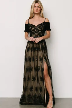 Sale Baltic Born Esperanza Tulle Embroidered Maxi Dress | Black + Nude