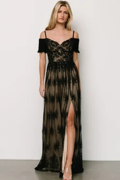 Sale Baltic Born Esperanza Tulle Embroidered Maxi Dress | Black + Nude
